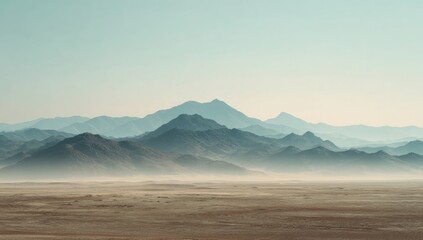 Serene Mountain Vista - Misty Peaks and Expansive Landscape.