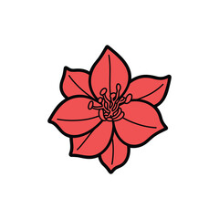 Isolated coral flower with black outline presents a simple yet captivating organic form on white background