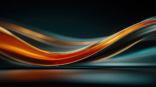 Abstract flowing curves of orange, gold, and teal on a dark background