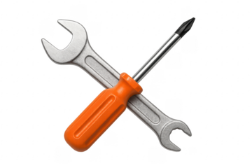 Crossed Wrench and Screwdriver on Transparent Background Symbolizing Maintenance and Repair