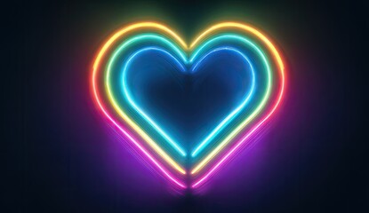 Neon Heart Glowing in the Dark with Colorful Lights.