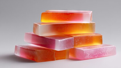 Artistic Stacked Soap Bars with Colorful Translucent Layers.