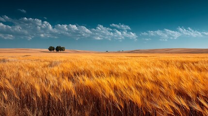 Golden wheat field under a bright summer sky, creating a spacious background perfect for eco branding messages and sustainable initiatives.