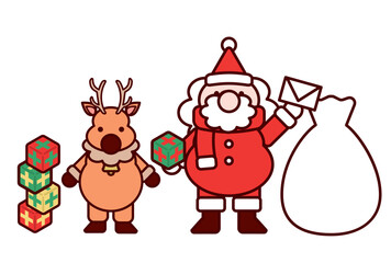 ポップなサンタとトナカイのイラスト