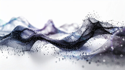 Abstract data visualization network mesh, molecular plexus connection lines, scientific dot pattern on white background, modern AI technology design for digital data science.