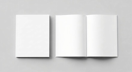Blank Book Mockup: Open and Closed, Clean White Pages
