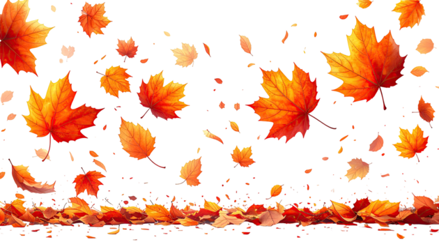 Falling autumn leaves against a dark background