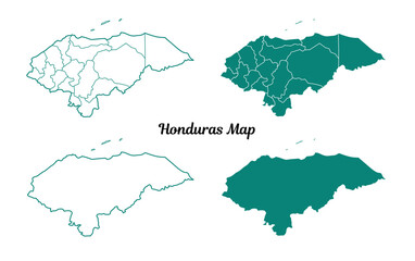 Honduras Map in Teal, Outline and Filled Shape, Geography Concept