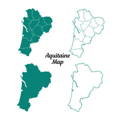 Obraz premium Teal Aquitaine Map Outlines on White Background Geography
