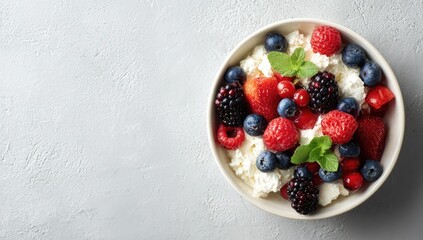 Fresh Mixed Berries and Cottage Cheese Bowl for a Healthy Breakfast.