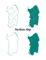 Obraz premium Sardinia Map Set with Teal Outlines and Fill on White