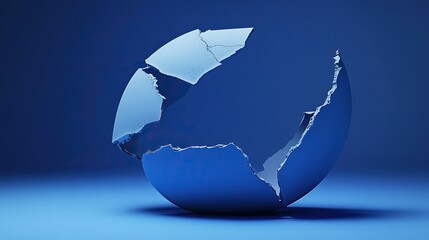 abstract, c4d, broken sculpture texture, simple, blue, broken open, thick edge, minimal, rich blue 