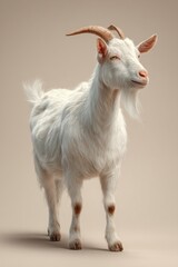 Obraz premium A serene white goat with eyes closed stands peacefully on a neutral background.