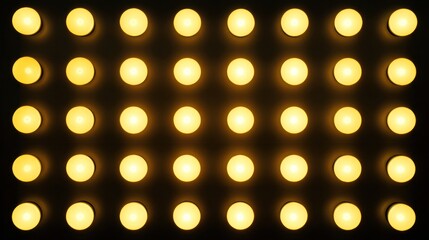 Rows of round, glowing yellow lights arranged in a grid on a black backdrop, creating a uniform, illuminated pattern
