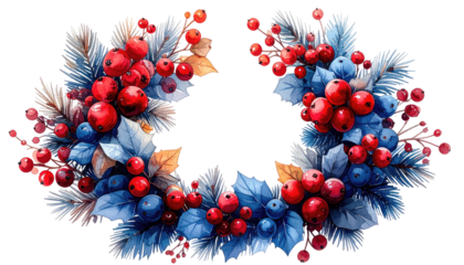 Circular Christmas wreath with berries and leaves