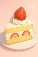 Delightful Strawberry Cake with Whipped Cream and Fresh Strawberries on a Pink Background