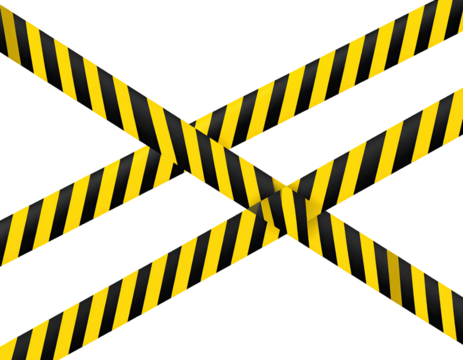 Yellow and black caution tape crossed on black background