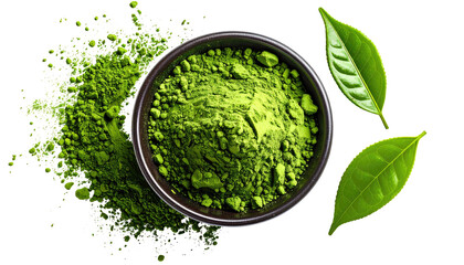 Green tea powder in a bowl with leaves