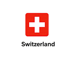 Fototapeta premium Red square flag with white cross, Switzerland text below