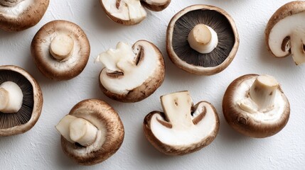 Fototapeta premium Thin Mushroom Slices Spread Evenly