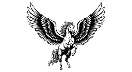 Fototapeta premium Realistic Black and White Pegasus Logo – Elegant Winged Horse Emblem Vector Design 