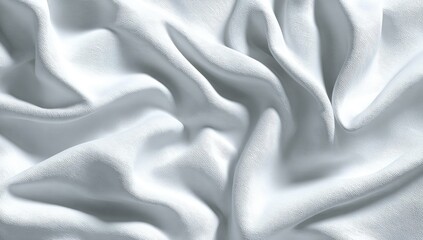 Abstract flowing white fabric texture with soft undulating curves and gentle highlights.