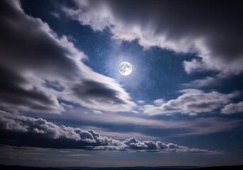 Night Sky with Full Moon and Clouds.