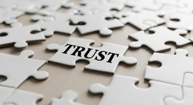 Puzzle pieces with the word trust in the center - Powered by Adobe