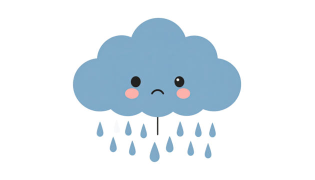 Cute sad cloud with rain