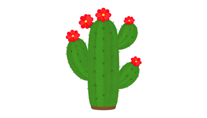 Cactus with red flowers, stylized
