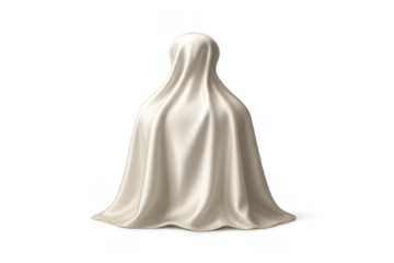 White silk cloth covering a mysterious object on transparent background