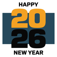 Happy New Year 2026 Typography with Gear Design in Modern Black and White Style