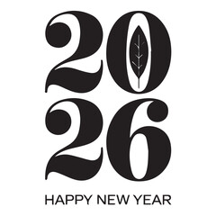 Happy New Year 2026 Typography with Gear Design in Modern Black and White Style