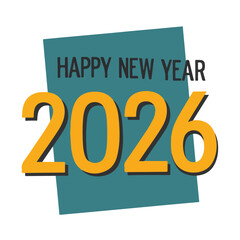 Happy New Year 2026 Typography with Gear Design in Modern Black and White Style