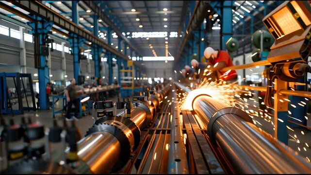 Industrial coiling facility interior with rows of glossy metal rolls, highlighting manufacturing precision and scale