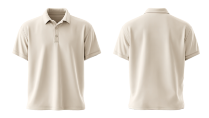 Beige polo shirt, front and back views