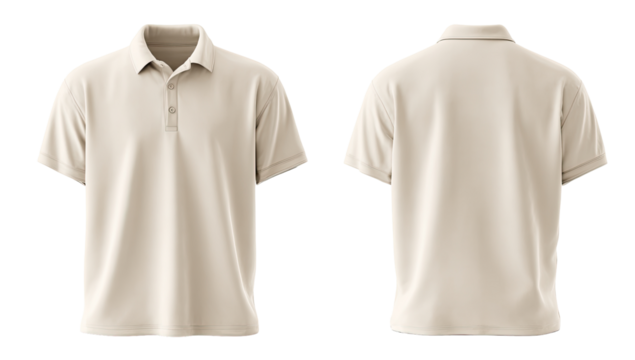 Beige polo shirt, front and back views