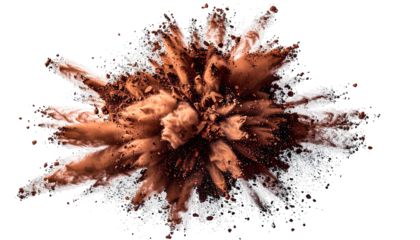 Exploding brown and white substance