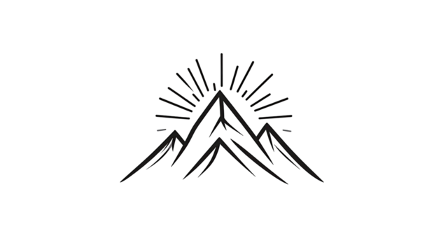 Silhouette of mountains with sunburst - Powered by Adobe