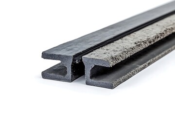 H Shaped Rubber Profiles on White, Gray Textured Section Rubber Extrusions Detail