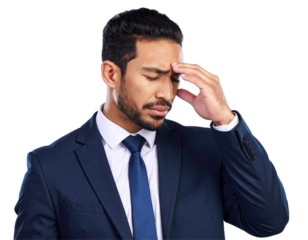 Frustrated Businessman Holding Forehead Isolated on Transparent Background