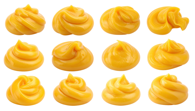 Close-up of twelve mounds of spreadable cheese