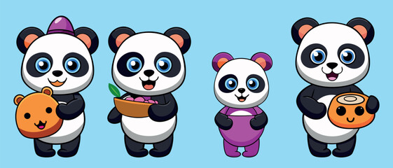 Cartoon Panda Family – Cute Bears Illustration, Funny Baby Panda Drawing, Zoo Panda Cartoon Art, Kids Friendly Panda Characters, Wildlife Panda Bears Clipart, Parent and Baby Panda Drawing, Family Car