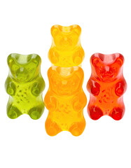 Three gummy bears in vibrant colors