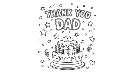 Thank You Dad Coloring Page with Cake.