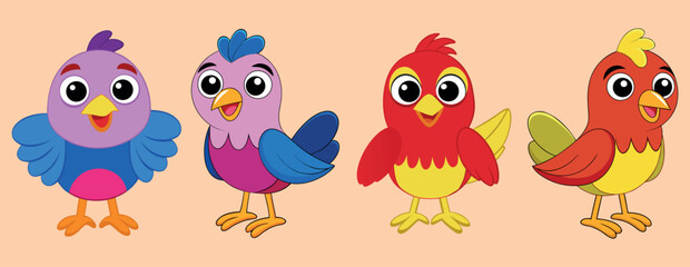 Cartoon Birds Pair – Colorful Feather Characters, Cute Bird Duo Illustration, Funny Birds For Kids, Playful Cartoon Feathery Animals, Child Friendly Bird Couple, Twin Birds Cute Art, Funny Happy Bird 