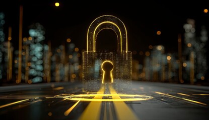 Digital Gold Padlock: Cyber Security Concept