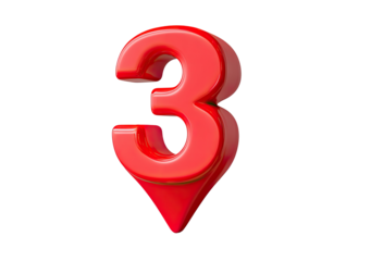 A glossy, red 3D number "3" with a red pin-point style