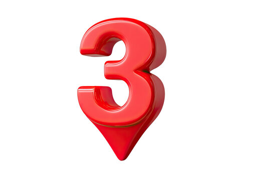 A glossy, red 3D number "3" with a red pin-point style