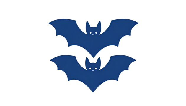 Two blue bats against a black background